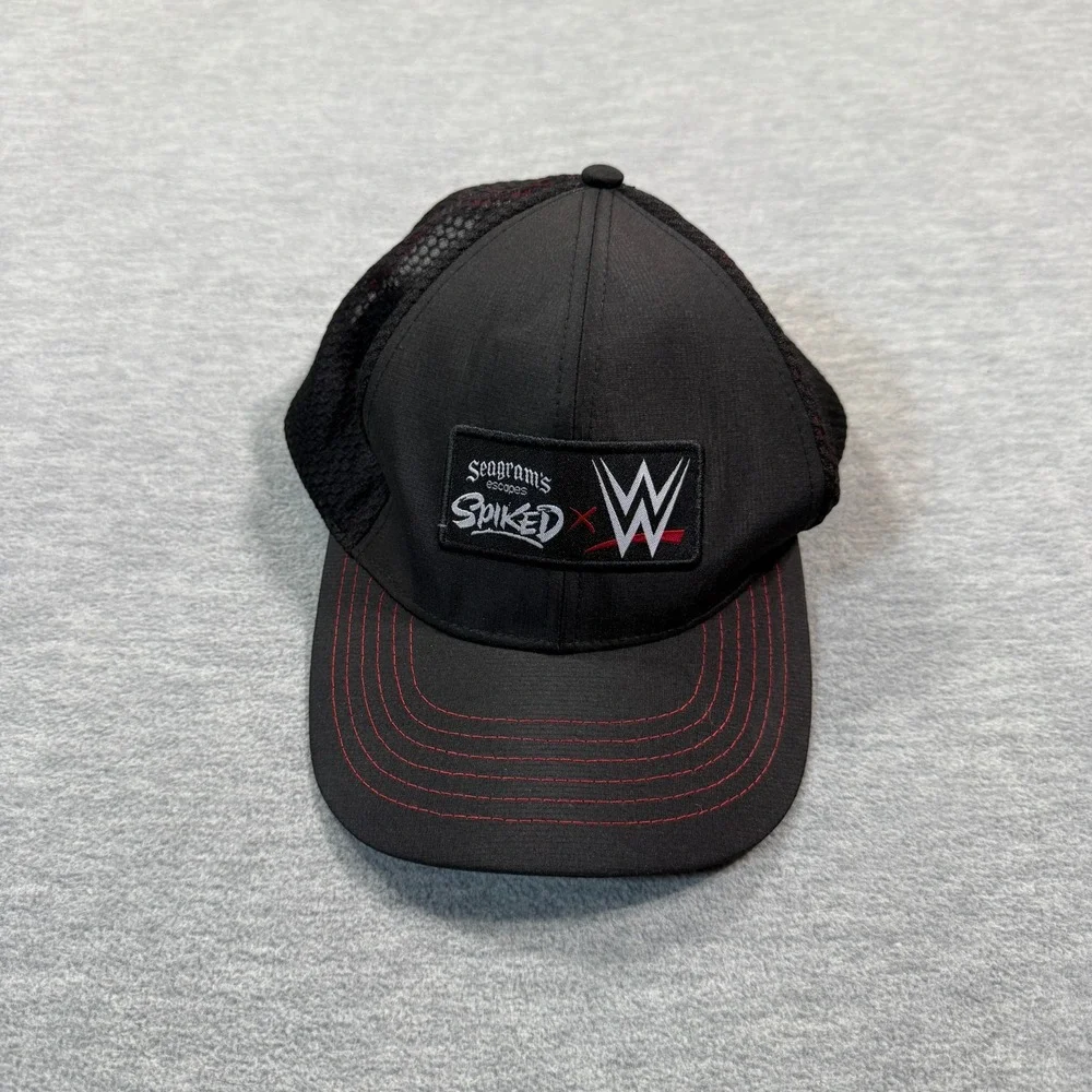 Seagrams Spiked‎ Hat Unisex One Size Black Mesh Trucker Snapback WWE Logo